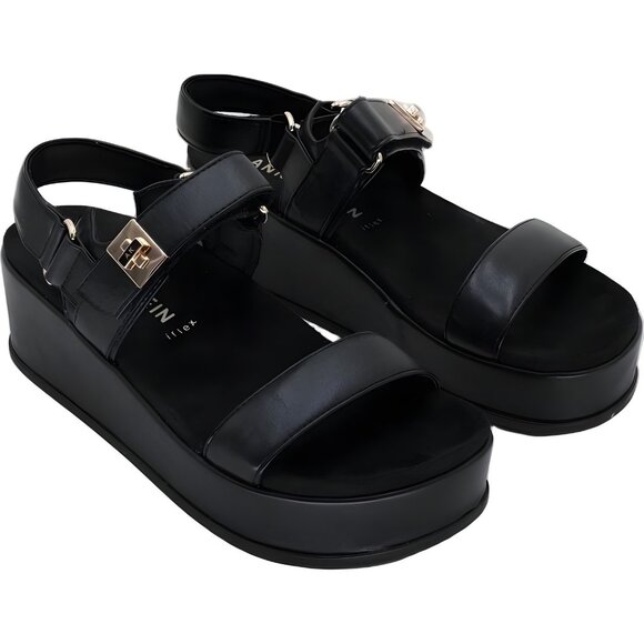 Anne Klein Verse Double Strap Platform Wedge Sandals Black Women's US 7M - Picture 4 of 6